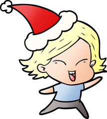 happy hand drawn gradient cartoon of a girl wearing santa hat