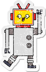 distressed sticker of a cute cartoon robot