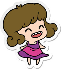 freehand drawn sticker cartoon of cute kawaii girl