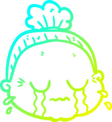 cold gradient line drawing of a cartoon old lady