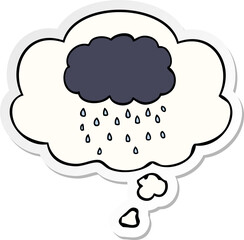 cartoon cloud raining with thought bubble as a printed sticker