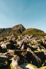 Fototapeta na wymiar ruins at Machu Picchu the old inca city in Peru at sunrise 