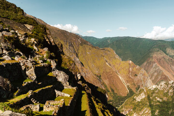 ruins at Machu Picchu the old inca city in Peru at sunrise 