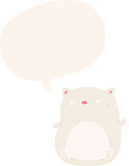 cute cartoon polar bear with speech bubble in retro style