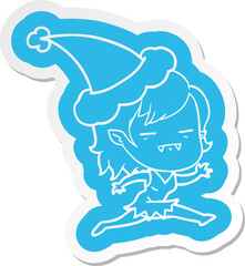 quirky cartoon  sticker of a undead vampire girl wearing santa hat