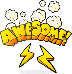 freehand drawn cartoon word awesome