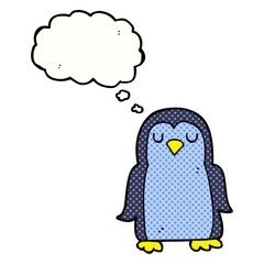 freehand drawn thought bubble cartoon penguin