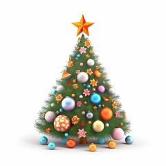 decorated christmas tree on white background