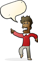 cartoon frightened man pointing with speech bubble