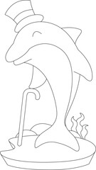 Dolphin Gentleman Hat Animal Vector Graphic Art Illustration