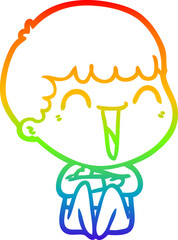 rainbow gradient line drawing of a cartoon happy man laughing