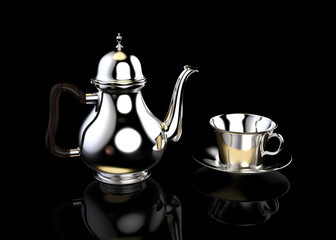Silver Teapot and Cup
