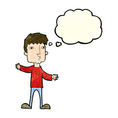 cartoon curious man with thought bubble