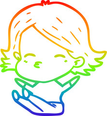 rainbow gradient line drawing of a cartoon woman sitting