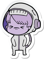 sticker of a angry cartoon space girl