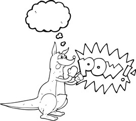 freehand drawn thought bubble cartoon boxing kangaroo