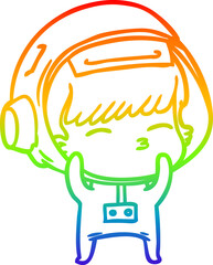 rainbow gradient line drawing of a cartoon curious astronaut