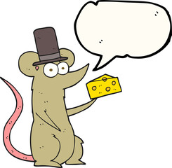 freehand drawn speech bubble cartoon mouse with cheese