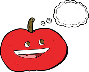 cartoon happy apple with thought bubble
