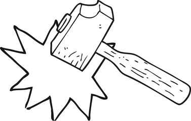 freehand drawn black and white cartoon mallet