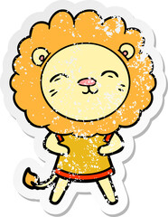 distressed sticker of a cartoon lion