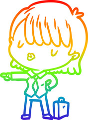 rainbow gradient line drawing of a efficient businesswoman giving orders