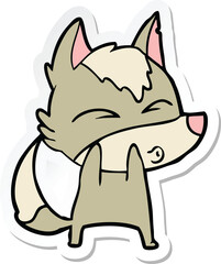 sticker of a cartoon wolf whistling
