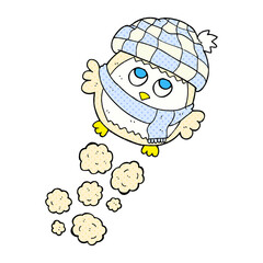 freehand drawn cartoon cute little owl flying