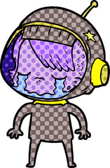cartoon crying astronaut girl