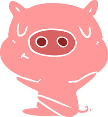 flat color style cartoon content pig