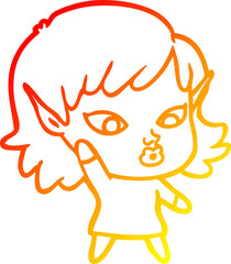 warm gradient line drawing of a pretty cartoon elf girl