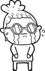 cartoon crying woman wearing spectacles