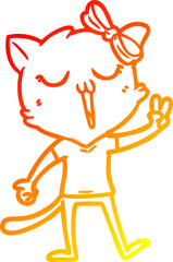 warm gradient line drawing of a cartoon cat