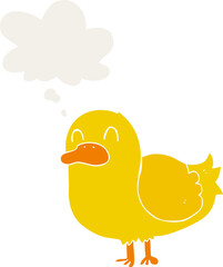 cartoon duck with thought bubble in retro style