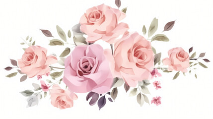 Naklejka premium Pink rose flower bouquet collection with watercolo, decorative flower background pattern, PPT background