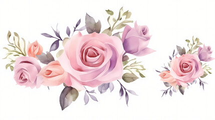 
Pink rose flower bouquet collection with watercolo, decorative flower background pattern, PPT background