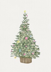 Watercolor Christmas tree decoration in paper texture