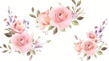 
Pink rose flower bouquet collection with watercolo, decorative flower background pattern, PPT background