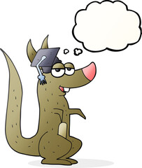 freehand drawn thought bubble cartoon kangaroo with graduation cap