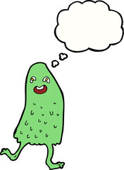 cartoon funny slime monster with thought bubble