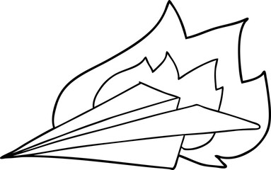 cartoon burning paper airplane