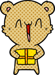happy bear with gift cartoon