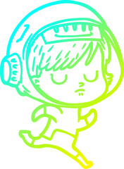 cold gradient line drawing of a cartoon astronaut woman