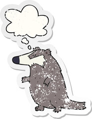 cartoon badger with thought bubble as a distressed worn sticker