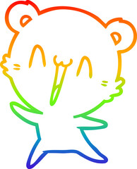 rainbow gradient line drawing of a happy bear cartoon