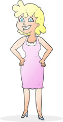 freehand drawn cartoon happy woman wearing dress