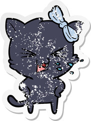 distressed sticker of a cartoon cat