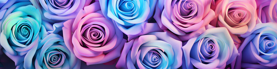 phantasmal iridescent rose flowers background banner