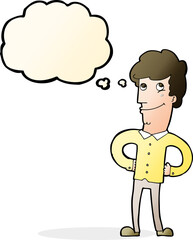 cartoon happy man with thought bubble