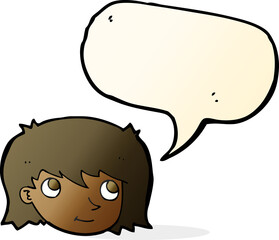cartoon female face with speech bubble
